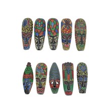 Set of 10 Hand Carved Tropical Dot Painted Tribal Masks 12 Inch Wall Decor - £54.26 GBP