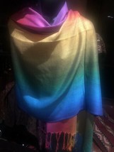 Nemesi Vintage Maglia Broccato Luminoso Arcobaleno Pride Pashmina Sciarpa Wrap - £24.92 GBP