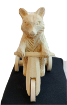 Vintage Wooden Hand Made Bear On A Bicycle Carved Toy - $18.80
