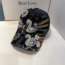 Handmade Diamond Flower Swan Baseball Cap Women&#39;s Colorful Glitter Sun Shade Duc - £20.19 GBP