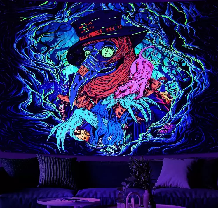 Blacklight Halloween Tapestry UV Reactive Crow Tapestries Neon Horror Pl... - $501.23 MXN
