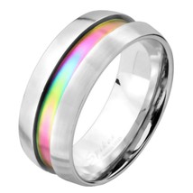 Rainbow Ring Stainless Steel Promise Handfasting Pride Wedding Band 6mm - £9.56 GBP