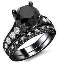 4.50Ct Black Round Lab Created Diamond Ring Bridal Set In 14K Black Gold Over - £77.81 GBP