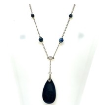 Vtg Signed Sterling Silver Lapis Lazuli Teardrop and Bead Lariat Necklace 18 3/4 - £67.11 GBP
