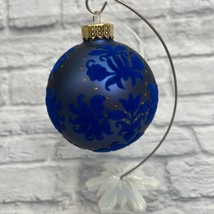 Vintage UT Bauble 4.5&quot; Navy Blue Gold Ball Ornament Paisley Textured Spa... - £23.70 GBP