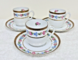 3 Antique LS&amp;S Austria Demi Cup and Saucers Floral w Gold 3 Sets Beehive... - $22.28