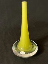 MCM Hut Princ Green Clear Czech Art Glass Bud Vase Signed Dennis Schaffer - £56.29 GBP
