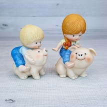 Vintage Enesco Country Cousins Figurine Set of 2 Katie &amp; Scooter Riding Pigs - £14.97 GBP