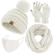 Winter Warm Knitted Sets Beanie Pompom Hat Scarves Winter Face Cover Touchscreen - £19.17 GBP
