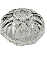 Vintage Clear Round Cut Glass Crystal Two Piece Lidded Trinket Vanity Di... - $34.68 CAD