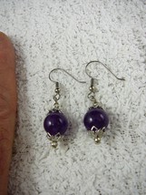 EE474-17) 12mm Purple amethyst crystal gemstone dangle silver tone hook earrings - £11.19 GBP
