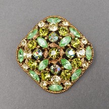 Regency Signed Vintage Green Glass Rhinestone Brooch Pin - £240.57 GBP