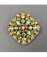 Regency Signed Vintage Green Glass Rhinestone Brooch Pin - £237.04 GBP