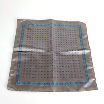 Vintage Mid-Century Brown &amp; Blue Silk Twill Pocket Square 13.5x14&quot; Kerchief - $15.00