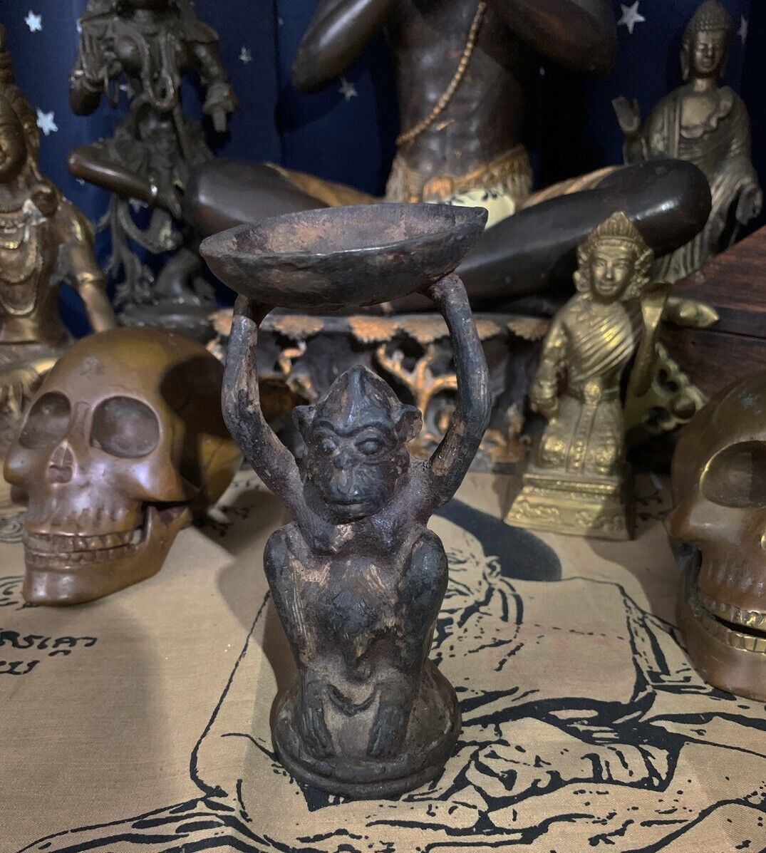 Primary image for Maya Deren's Antique African Bronze Monkey Bowl Figurine - The Voodoo Estate