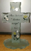 Glass Free Standing Crucifix Cross Frosted &#39;Let There Be Light&#39; 8.25&quot; X ... - £9.24 GBP