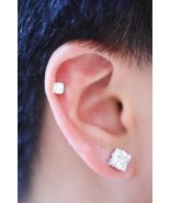 Clear Square CZ Cubic Zirconia Magnetic Clip On Stud Earrings Men Women ... - $91.22 MXN+