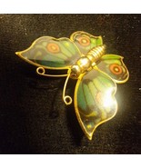 Vintage green red butterfly brooch - $10.80