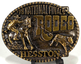 Hesston National Finals Rodeo Belt Buckle-Brass-Proffesional Cowboys-Vtg... - $14.03