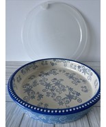 Temp-tations by Tara Aqua Blue Floral Lace 9&quot; Round Baking Pie Dish With... - £17.44 GBP