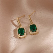 French vintage green gem Fashion Simple Hanging earrings Women jewelry exquisite - £10.41 GBP
