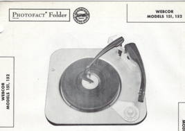 1957 WEBCOR 151 152 TURNTABLE Photofact MANUAL Record Changer Player Sch... - $10.88