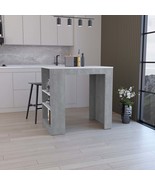 36&quot; Kitchen Island Bar Table, Concrete Gray &amp; Marble, 3-Shelf Storage - $4,226.58 MXN