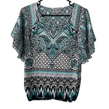 JM Collection Womens Blouse Medium Petite PM MP Abstract Beaded Polyester Blue - £7.17 GBP