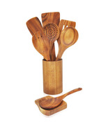 9 Pcs Wooden Utensils for Cooking Teak Wooden Kitchen Utensil Set Wooden... - $97.16