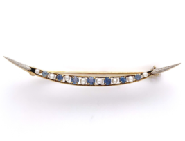 Montana Sapphire and Pearl Crescent 14k Yellow Gold Pin Jewelry (#J6015) - £295.84 GBP
