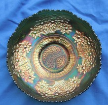 Orange Tree--round bowl..rare green color--bex...old-387--vintage carnival glass - £177.05 GBP