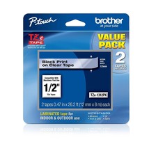 Brother Tape, Retail Packaging, 1/2 Inch, Black on Clear,2 Pack (TZe1312pk) - £28.78 GBP
