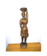 African Sculpture Tribal Woman Water Pot on Head Wood Carving - Abstract... - $23.94 CAD