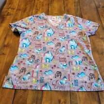 Womens M Scrub Top Eeyore Oh Joy Hospital Uniform Healthcare Winnie the ... - $12.74