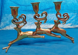 Trio Of Flying Reindeer Brass Candelabra - For Tapers - £15.97 GBP