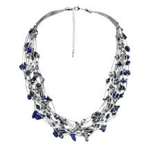 Elegant Blue Lapis &amp; Crystals on Silk Multi-Layered Statement Necklace - £30.90 GBP