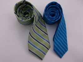 2 TIES APRX 58 IN GREEN BLUE WHT STAFFORD ESSENTIALS AND SKINNY BLUE APT... - $5.99