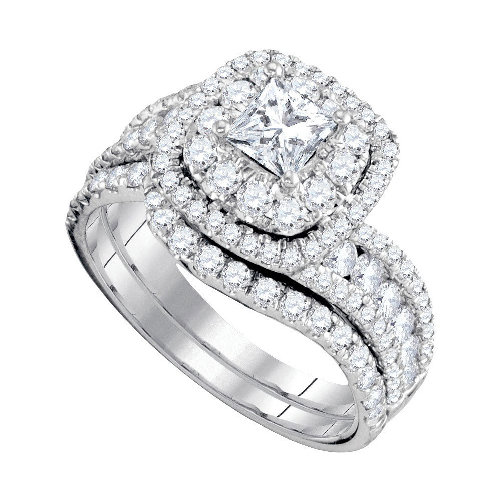 Primary image for 14k White Gold Princess Diamond Bridal Wedding Engagement Ring Set 2.00 Ctw