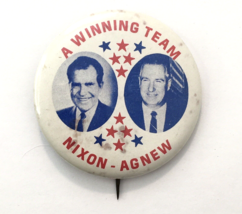 Vintage Richard Nixon Agnew A Winning Team campaign pin button political 1.75&quot; - £6.39 GBP