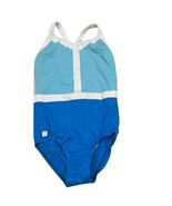Sylvia P Child 12 One-Piece Gymnastics Leotard Blue &amp; White Colorblock D... - €36,82 EUR
