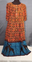 Go Softly Patio House Dress Sz M/L  Popover Tribal Giraffe Print Crinkle Rayon - £31.81 GBP