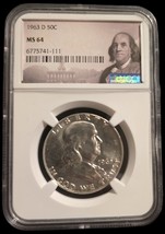 1963-D 50C FRANKLIN SILVER HALF DOLLAR NGC MS64 #6775741 - $33.98 CAD