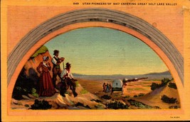 Linen Postcard - Utah Pioneers Of 1847 Entering Great Salt Lake Valley BK31 - £2.60 GBP