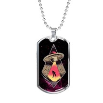 Homesick Alien Necklace UFO Alien Fan Stainless Steel or 18k Gold Dog Tag 24&quot; C - £37.79 GBP+