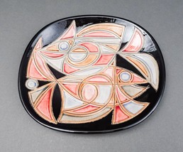 Avraham Gofer Israel Signed MCM Abstract Fish Studio Art Pottery Plate 10 1/2&quot; - £352.40 GBP