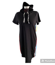 NEW Xersion Black T Shirt Dress Short Sleeve Hoodie Striped Sides Sz S - £15.47 GBP