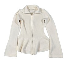 Boston Proper Womens Small Cream Full Zip Peplum Sweater Flare Sleeve - $24.99