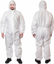25 White Polypropylene Disposable Coveralls Medium Hood, Zipper, Elastic... - $145.67