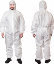 25 White Polypropylene Disposable Coveralls Medium Hood, Zipper, Elastic... - £116.44 GBP