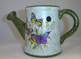 Butterfly Tart Candle Burner Watering Can Design Turquoise 6.5" High Ceramic image 2